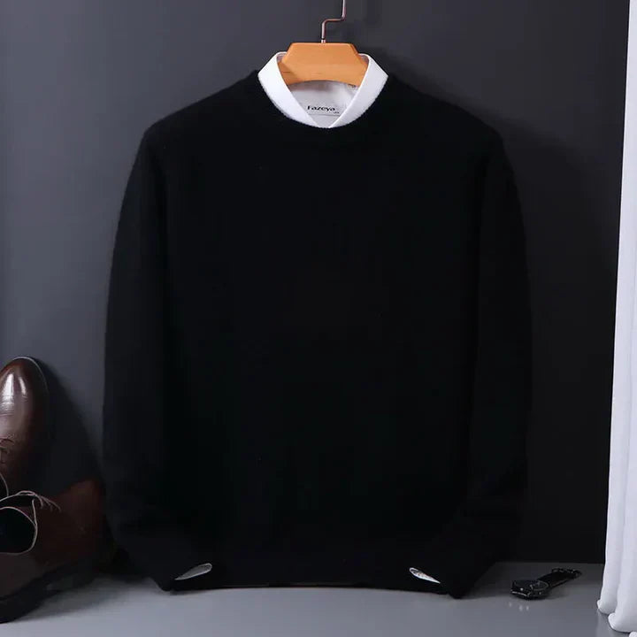 Męski sweter z kaszmiru, z okrągłym dekoltem, miękki i elegancki, idealny do ponadczasowego stylu i optymalnego komfortu.