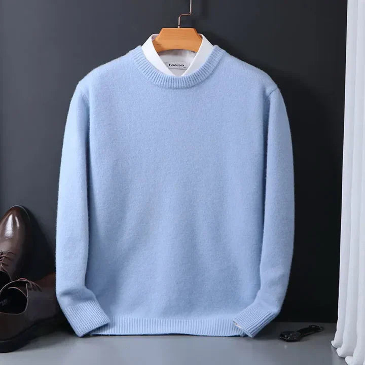 Męski sweter z kaszmiru, z okrągłym dekoltem, miękki i elegancki, idealny do ponadczasowego stylu i optymalnego komfortu.