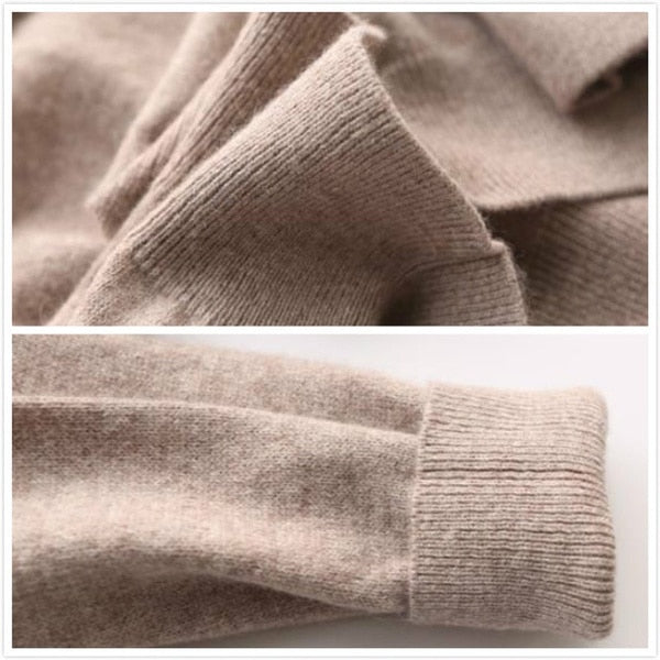 Męski sweter kaszmirowy, jednolity kolor, miękka tekstura, okrągły dekolt, długie rękawy, wysokiej klasy elegancja i komfort.