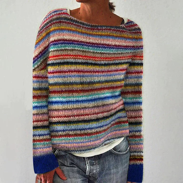 Damski sweter w paski, miękka dzianina, długie rękawy, elegancki i wygodny styl na każdą okazję