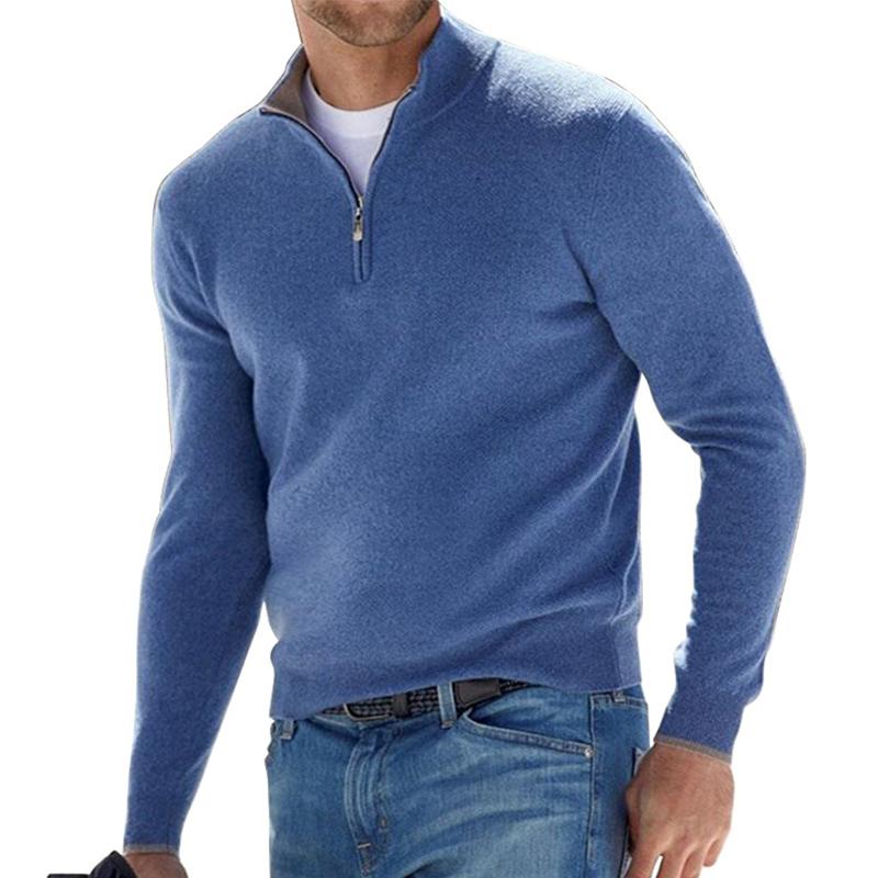 Męski sweter z ciepłej wełny, miękka tekstura, dopasowany krój, wszechstronny, elegancki, dostępny w wielu kolorach.