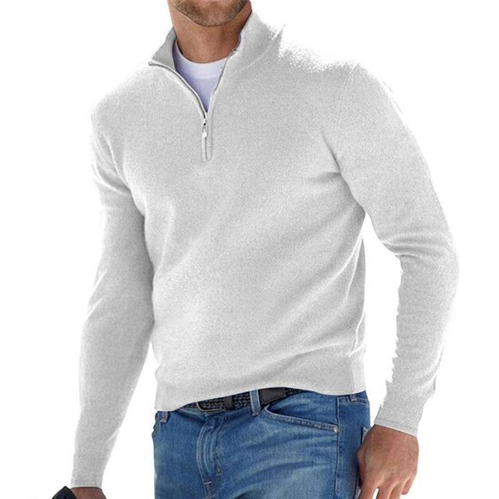 Męski sweter z ciepłej wełny, miękka tekstura, dopasowany krój, wszechstronny, elegancki, dostępny w wielu kolorach.