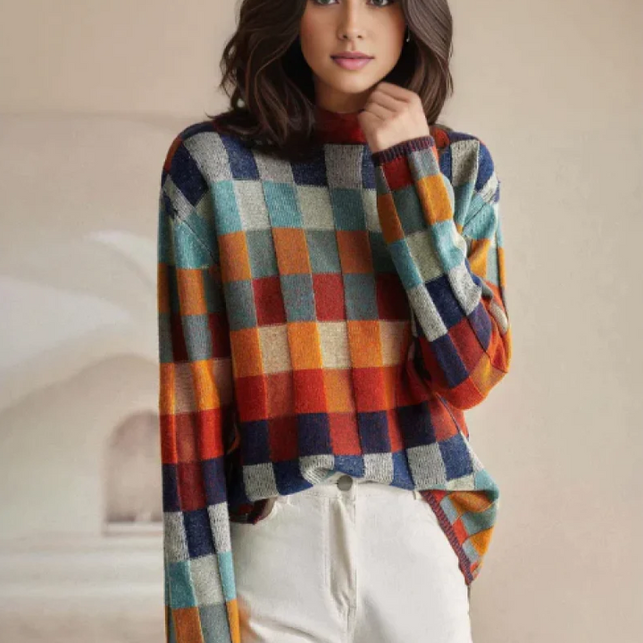 Szarobrązowy sweter oversize z miękkiego kaszmiru z golfem, idealny do wygodnego i eleganckiego stylu.
