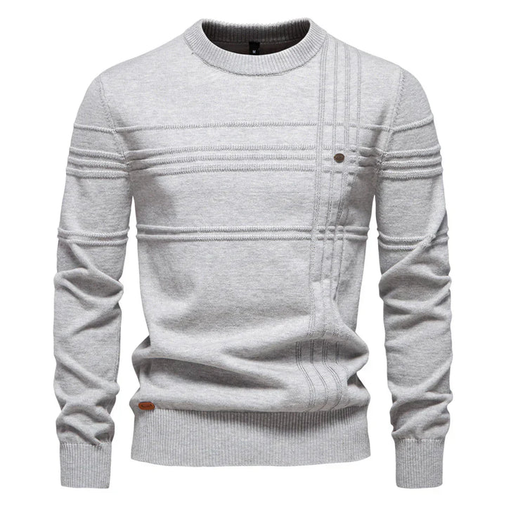 Elegancki męski sweter dzianinowy, okrągły dekolt, miękka bawełna, prosty design, idealny na jesień i zimę, maksymalny komfort.