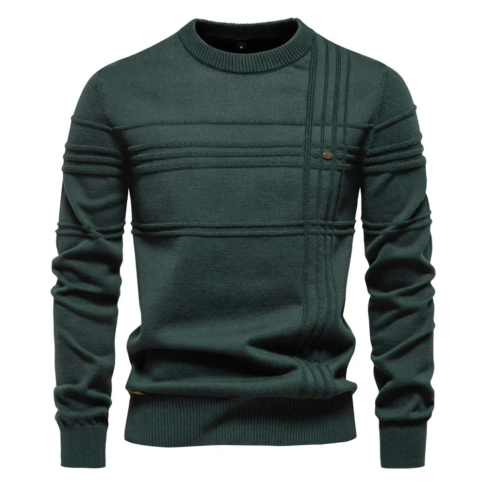 Elegancki męski sweter dzianinowy, okrągły dekolt, miękka bawełna, prosty design, idealny na jesień i zimę, maksymalny komfort.