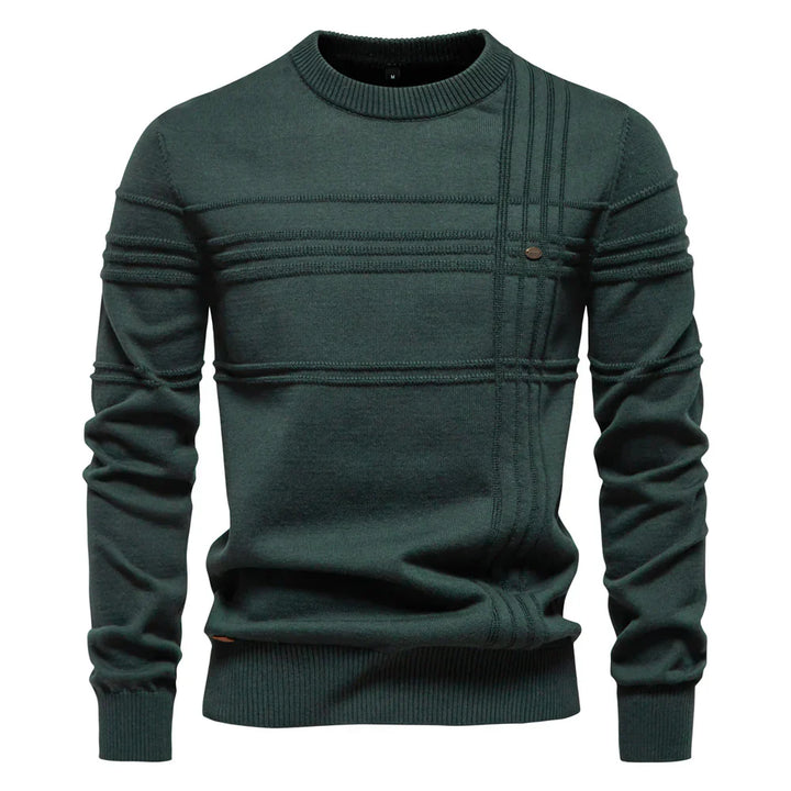 Elegancki męski sweter dzianinowy, okrągły dekolt, miękka bawełna, prosty design, idealny na jesień i zimę, maksymalny komfort.
