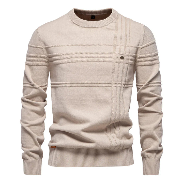 Elegancki męski sweter dzianinowy, okrągły dekolt, miękka bawełna, prosty design, idealny na jesień i zimę, maksymalny komfort.