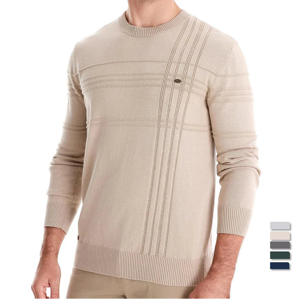 Elegancki męski sweter dzianinowy, okrągły dekolt, miękka bawełna, prosty design, idealny na jesień i zimę, maksymalny komfort.