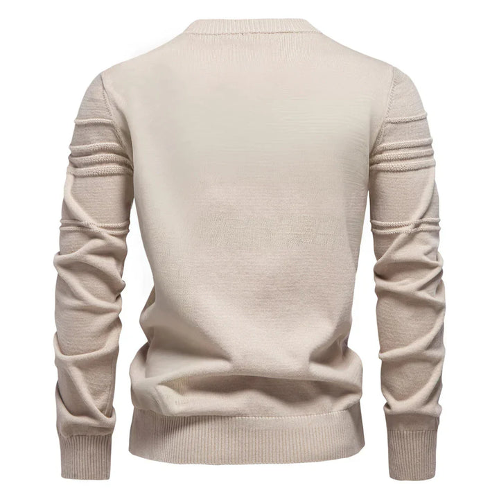 Elegancki męski sweter dzianinowy, okrągły dekolt, miękka bawełna, prosty design, idealny na jesień i zimę, maksymalny komfort.