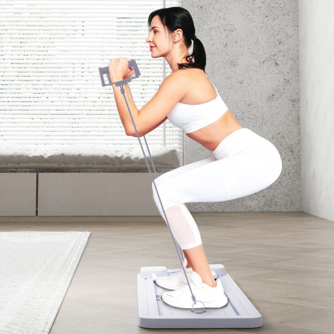 Kompaktowy reformer Pilates do ćwiczeń w domu, wspierający tonizację i elastyczność, z wytrzymałymi gumami, odpowiedni dla początkujących i zaawansowanych.