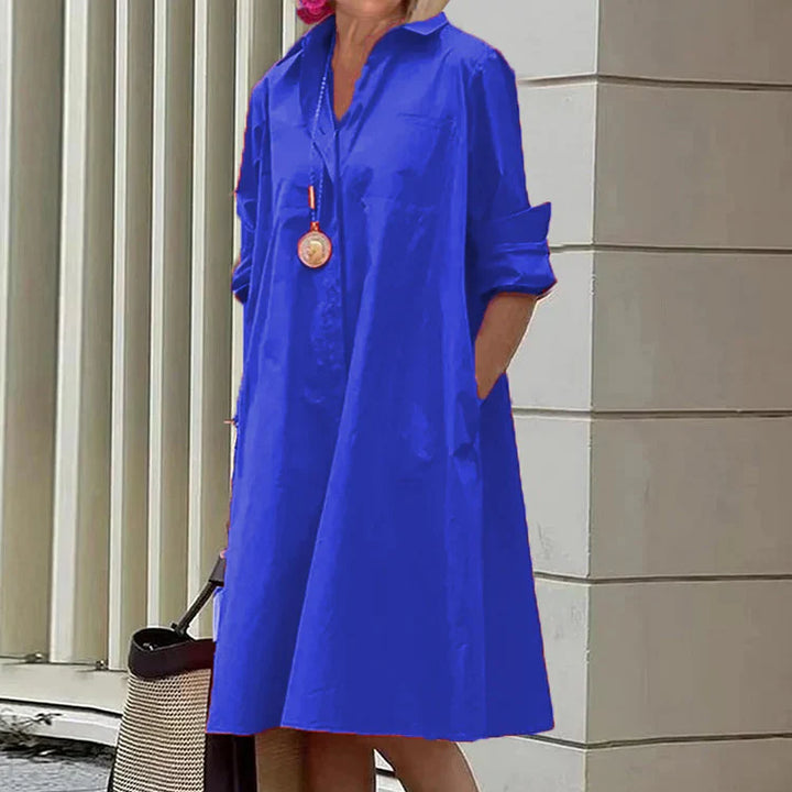 Elegancka sukienka koszulowa Charlotte, widok z przodu, wszechstronna, podkreślająca sylwetkę, idealna na każdą okazję.