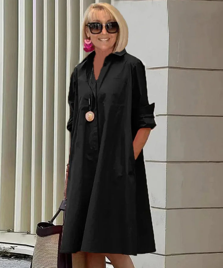Elegancka sukienka koszulowa Charlotte, widok z przodu, wszechstronna, podkreślająca sylwetkę, idealna na każdą okazję.