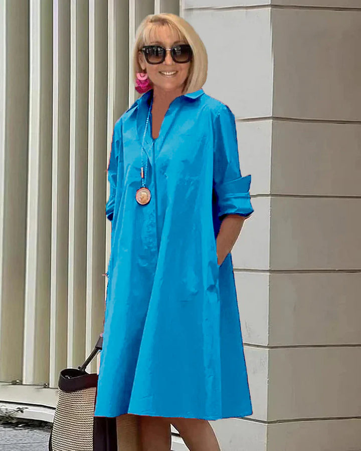 Elegancka sukienka koszulowa Charlotte, widok z przodu, wszechstronna, podkreślająca sylwetkę, idealna na każdą okazję.