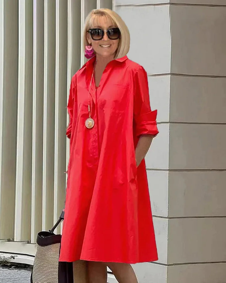 Elegancka sukienka koszulowa Charlotte, widok z przodu, wszechstronna, podkreślająca sylwetkę, idealna na każdą okazję.