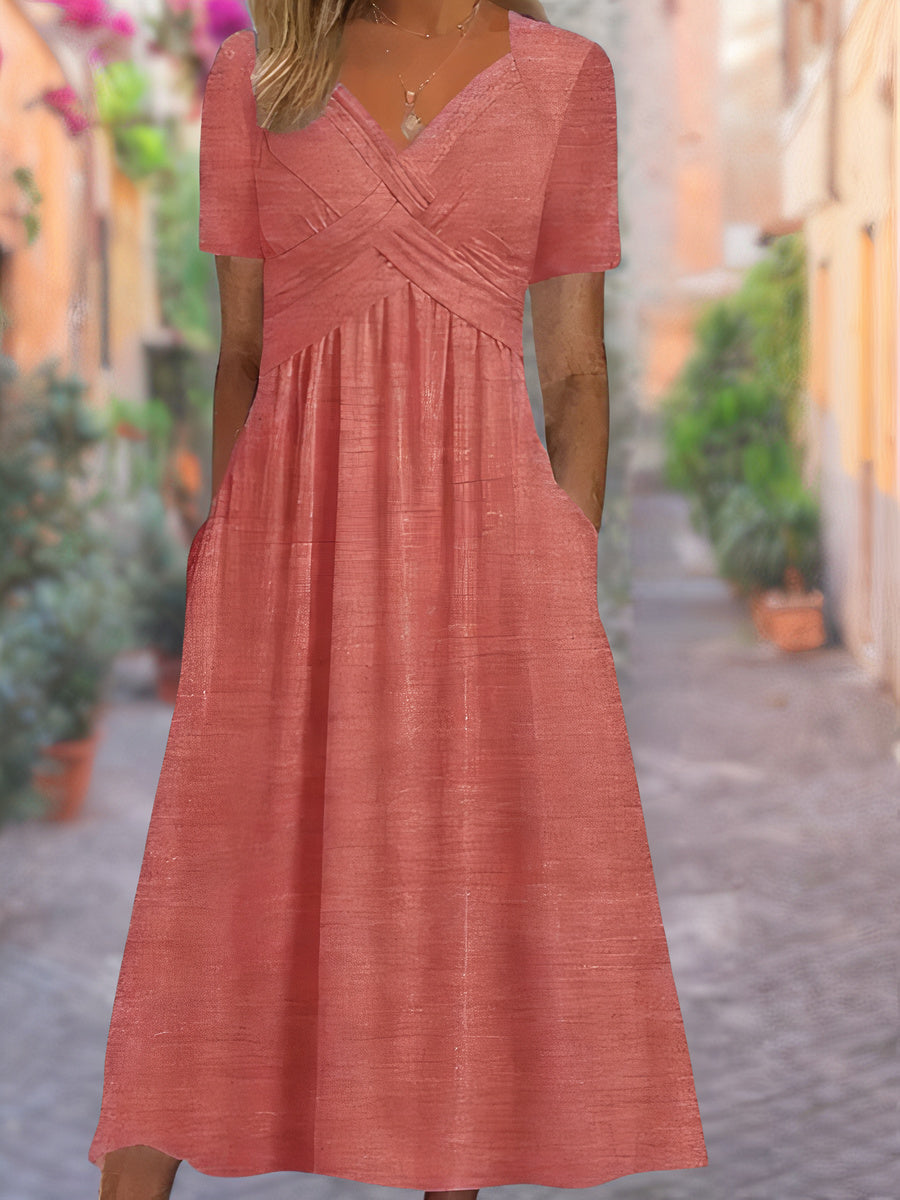 Wszechstronna sukienka letnia z dekoltem V, nadająca się do stylizacji na co dzień i na specjalne okazje.