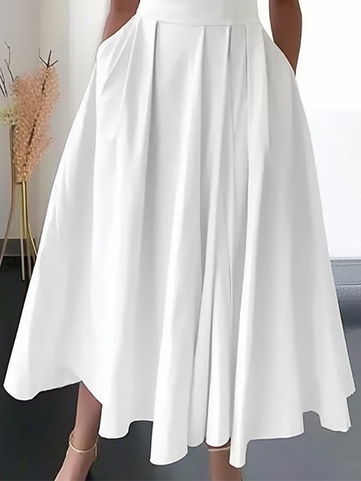 Damska biała sukienka letnia, maxi, V-neck, uniwersalna na plażę i formalne okazje.