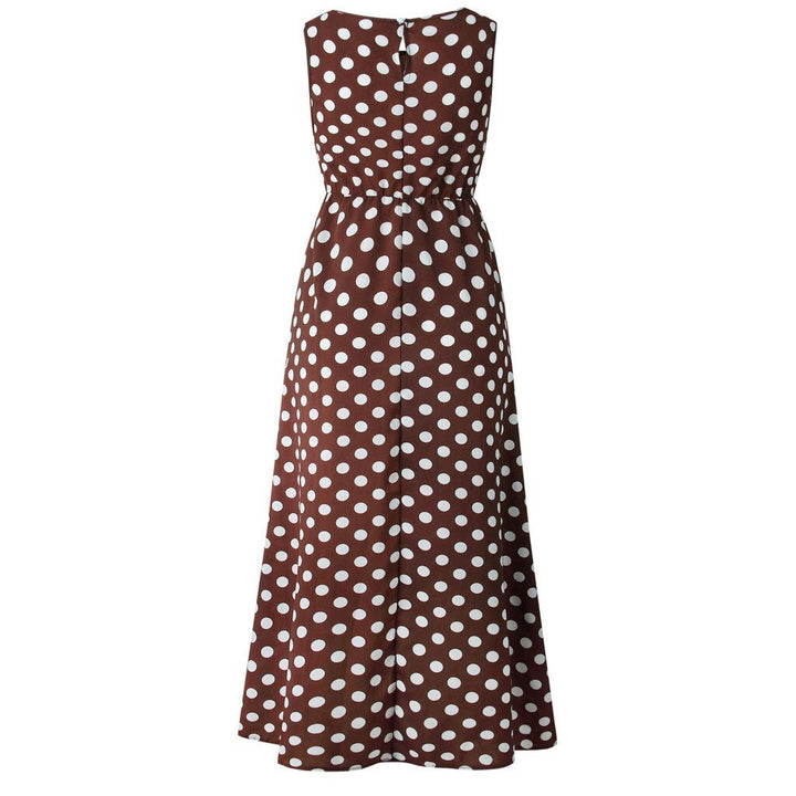 Damska sukienka maxi w kropki, luźny krój, wysokiej jakości tkanina, elegancka i szykowna, idealna do dodania stylu Twojemu strojowi.