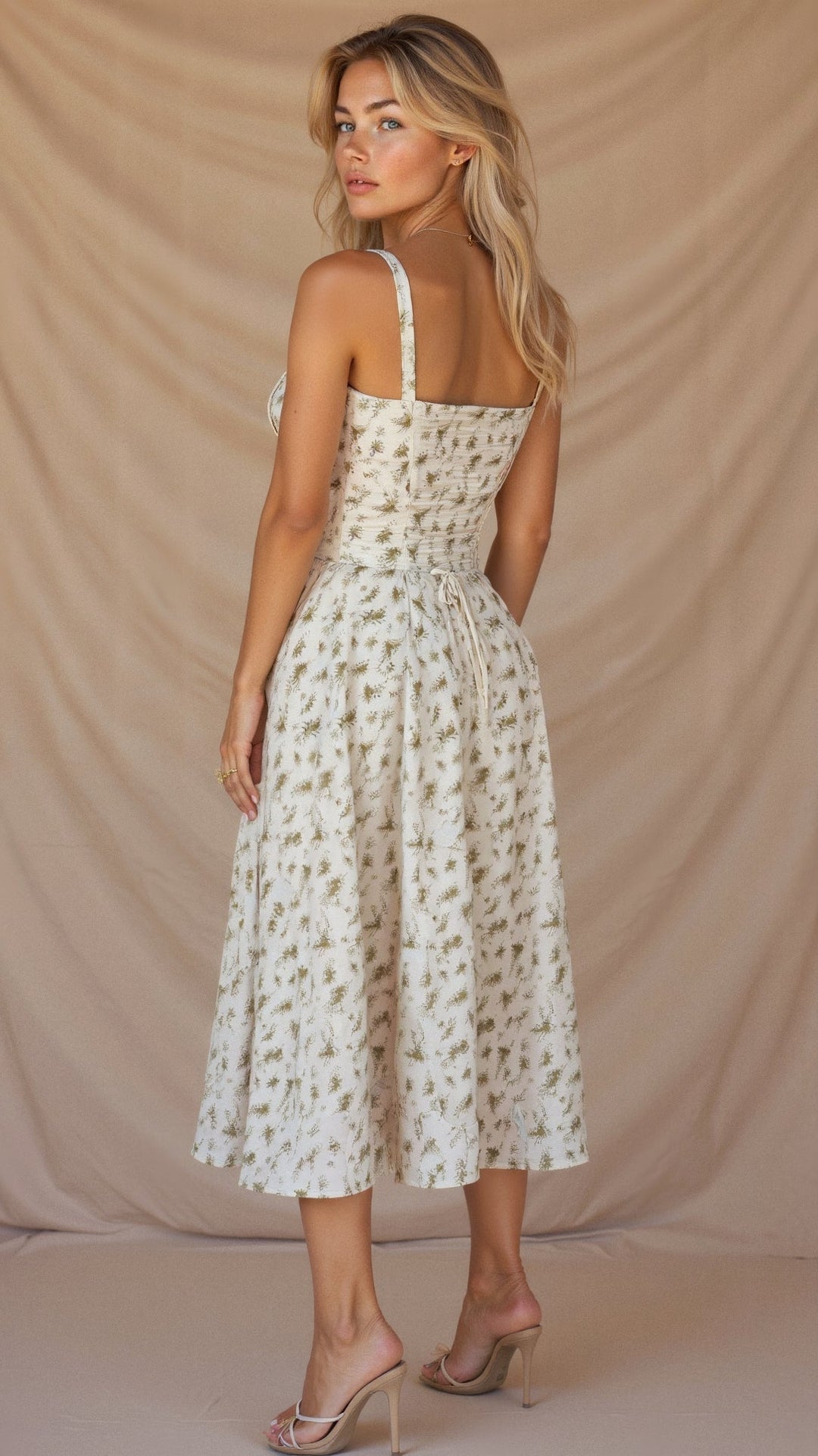Elegancka sukienka midi z gorsetem dla kobiet, o lejącej spódnicy i modelującym gorsecie, doskonała na formalne i codzienne okazje.