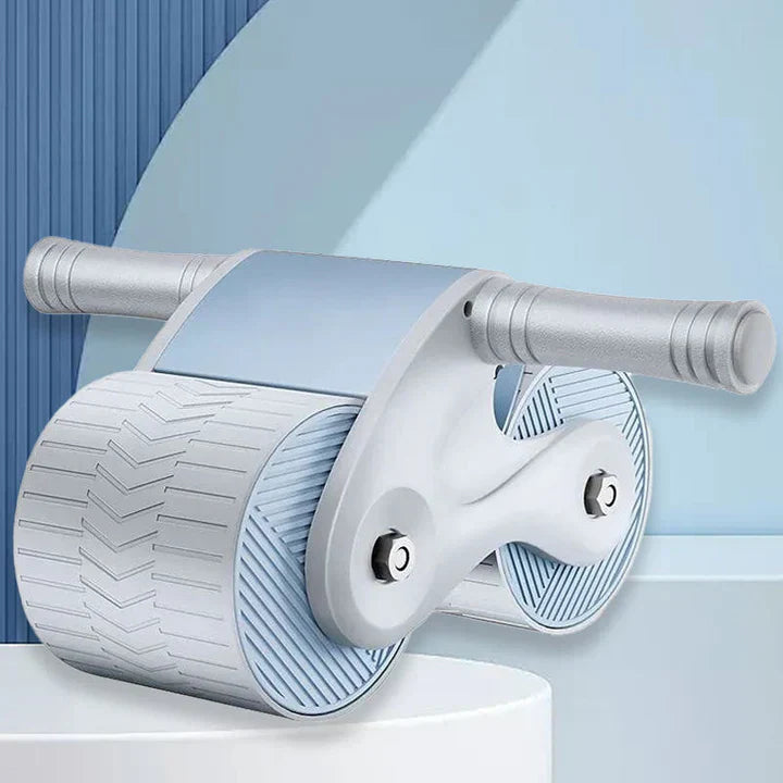 Akcesoria fitness: roller do ćwiczeń brzucha, ergonomiczny, cichy w odcieniach bieli, błękitu i pomarańczy.