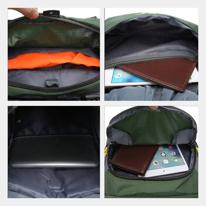 Zielony, solidny plecak trekkingowy AdventurePack o pojemności 60L, przeznaczony do transportu ciężkiego ładunku, z wyściełanymi szelkami, idealny na przygody na świeżym powietrzu.