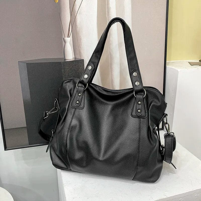 Damska torba shopperka z miękkiej skóry PU, elegancka i przestronna, z zamkiem błyskawicznym i paskiem na ramię.