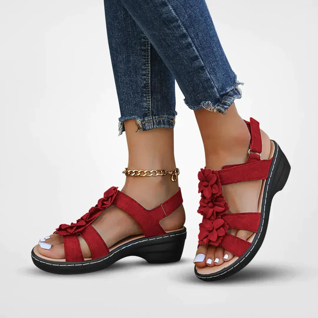 Damskie sandały boho z kwiatami, wygodne letnie buty na platformie