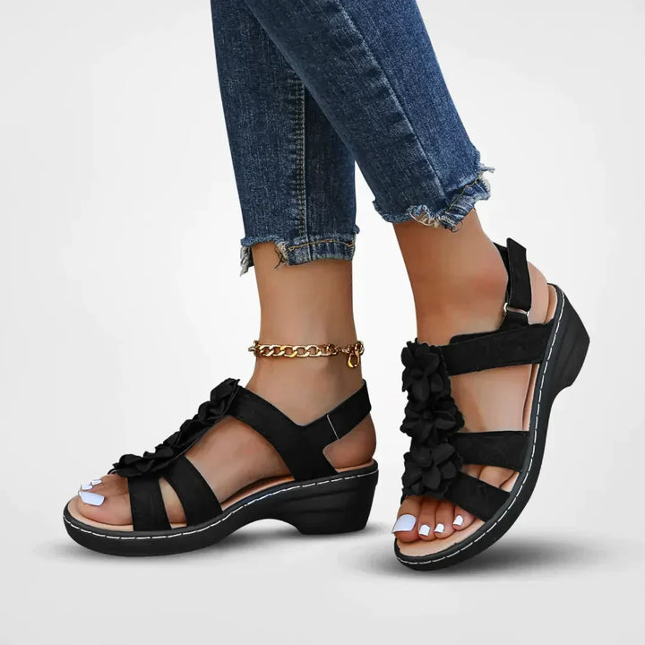 Damskie sandały boho z kwiatami, wygodne letnie buty na platformie