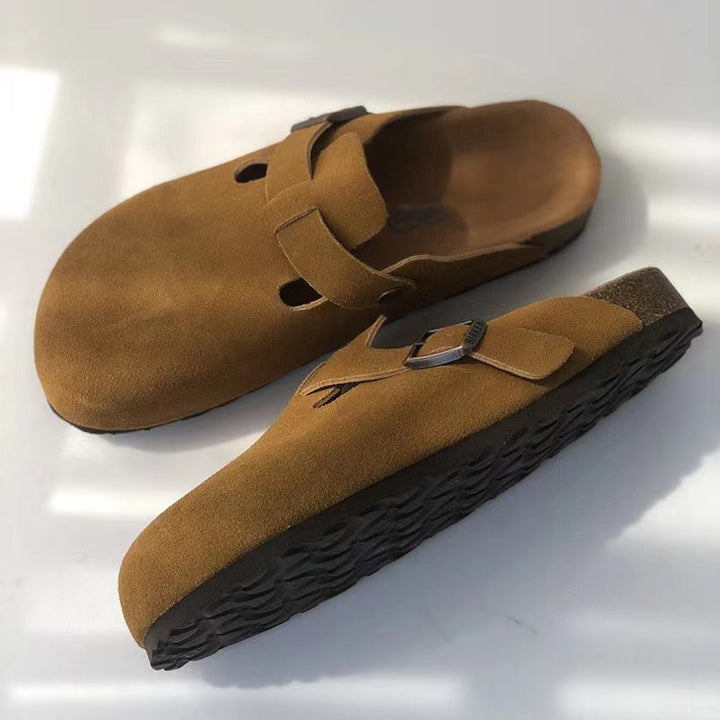 Unisex sandały skórzane Boston, stylowe i wygodne, nowoczesny design ze skóry beżowej dla współczesnego wyglądu.