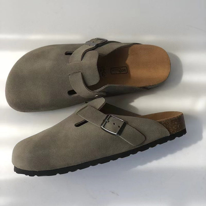 Unisex sandały skórzane Boston, stylowe i wygodne, nowoczesny design ze skóry beżowej dla współczesnego wyglądu.