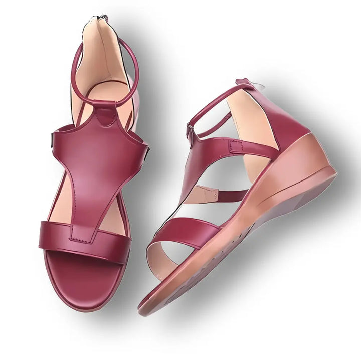 Damskie ortopedyczne sandały na koturnie, obcas 5 cm, kolor brązowy, elegancki i wygodny design do codziennego użytku