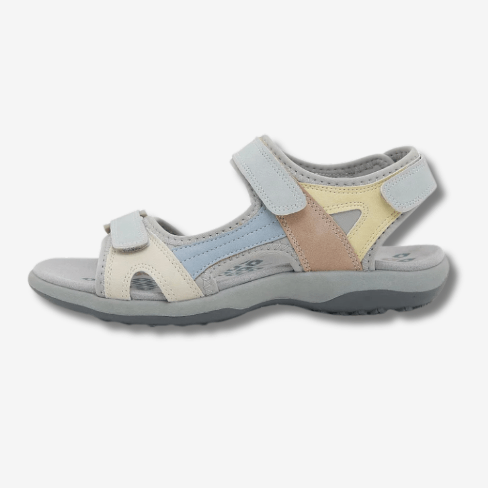 Wygodne sandały damskie na rzepy, antypoślizgowa podeszwa, nowoczesny design, detale zapięcia na rzep.
