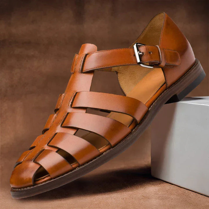 Męskie sandały skórzane, brązowe, buty na lato