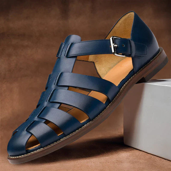 Męskie sandały skórzane, granatowe, buty na lato