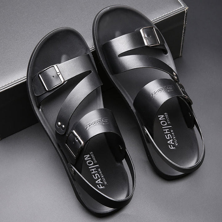 Męskie sandały premium komfort z elegancką klamrą, nowoczesny i lekki design na lato, widok z boku.