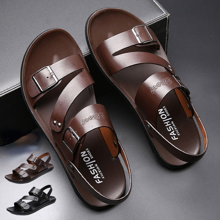 Męskie sandały premium komfort z elegancką klamrą, nowoczesny i lekki design na lato, widok z boku.