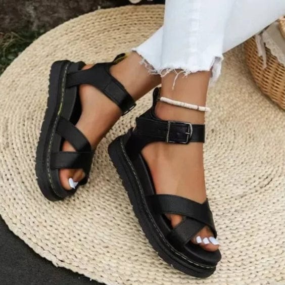 Nowoczesne, oddychające i eleganckie damskie sandały ortopedyczne w kolorze czarnym z ergonomiczną podeszwą dla komfortu i letniego stylu