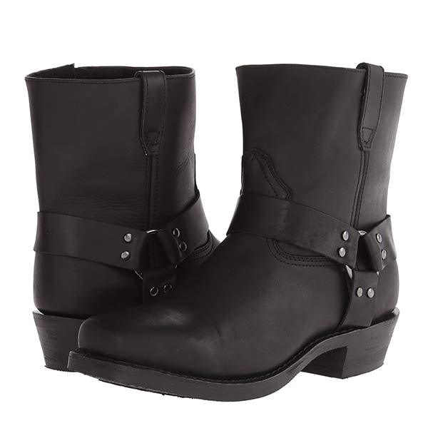 Eleganckie skórzane buty kowbojskie męskie z bocznym zamkiem, solidnym designem vintage, gumową podeszwą, w stylu western.