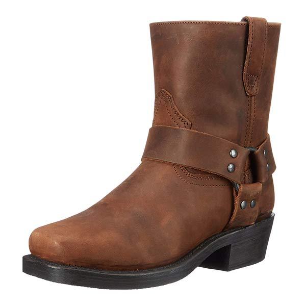 Eleganckie skórzane buty kowbojskie męskie z bocznym zamkiem, solidnym designem vintage, gumową podeszwą, w stylu western.