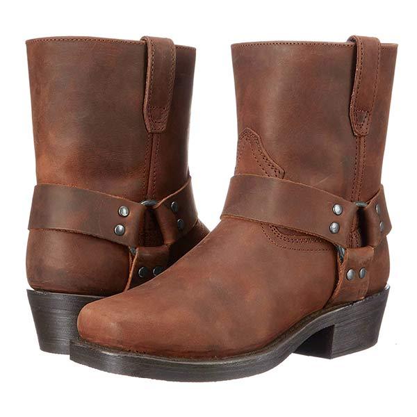 Eleganckie skórzane buty kowbojskie męskie z bocznym zamkiem, solidnym designem vintage, gumową podeszwą, w stylu western.