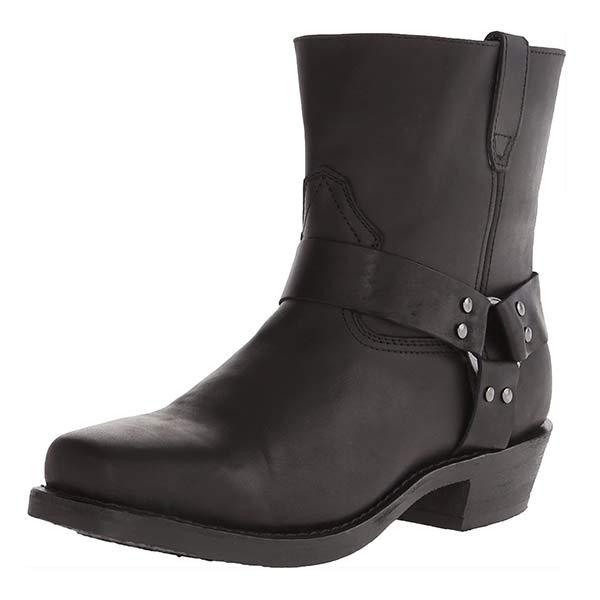 Eleganckie skórzane buty kowbojskie męskie z bocznym zamkiem, solidnym designem vintage, gumową podeszwą, w stylu western.
