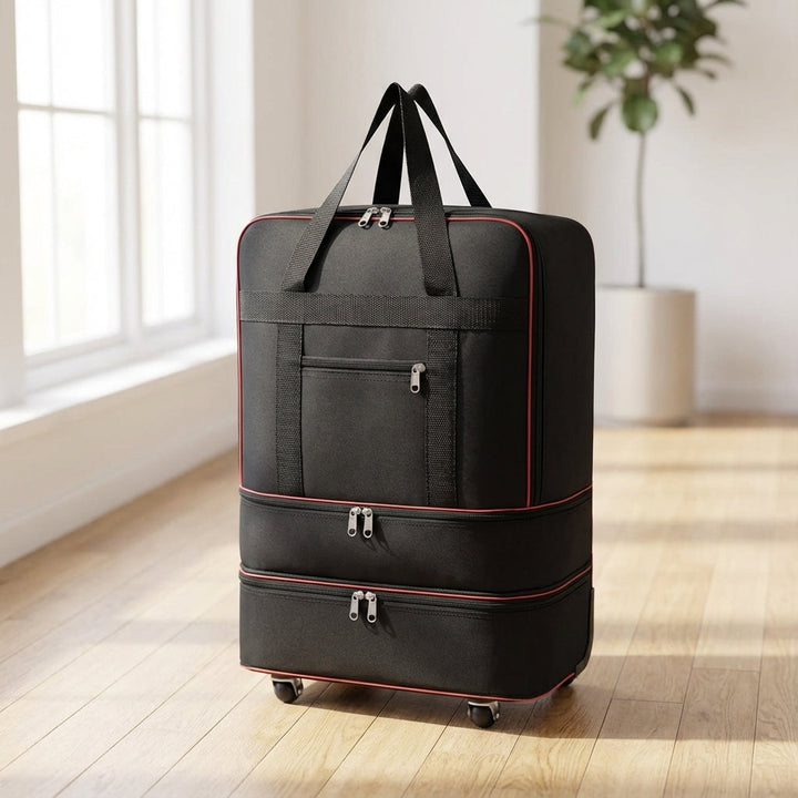 Składana torba podróżna RollPacko na kółkach, idealna do podróży. Pojemna i łatwa do przechowywania.