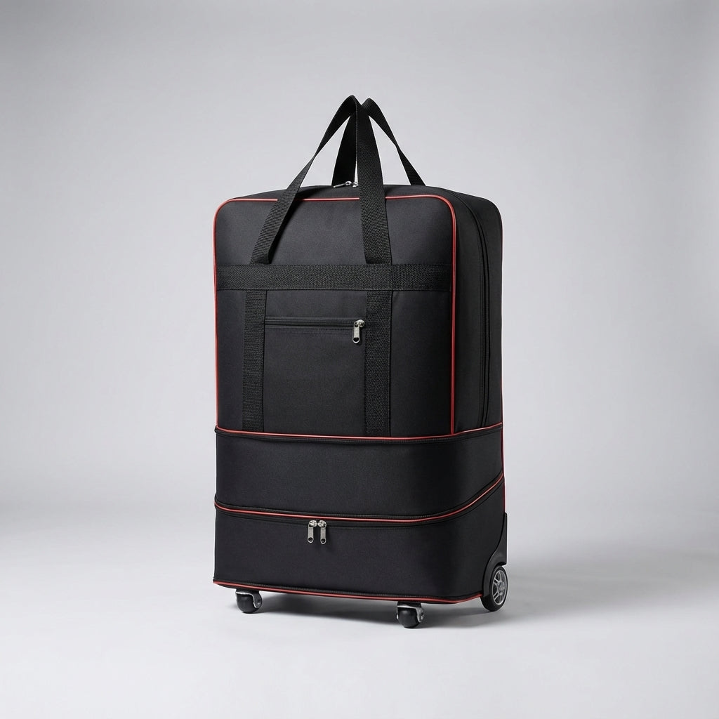 Rozszerzalna torba duffel RollPacko z kółkami, idealna jako mobilny bagaż. Wodoodporna i kompaktowa.