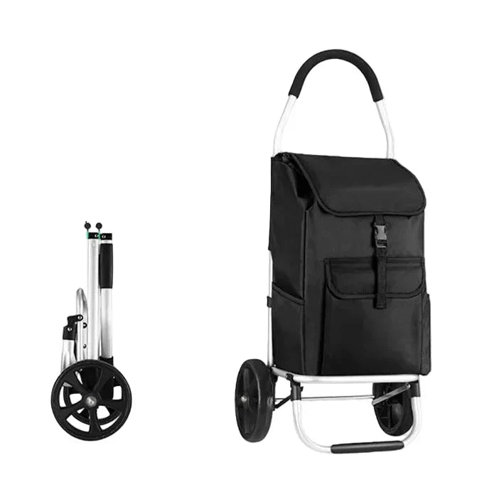 Pojemny wózek na zakupy CarryEase, aluminiowy, lekki. Idealny do transportu w domu i na mieście.