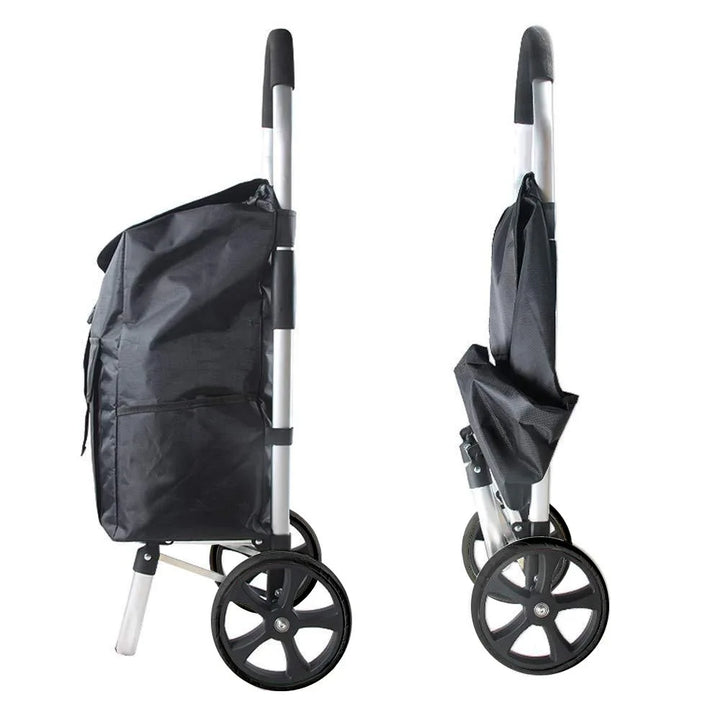 Wózek CarryEase aluminiowy, składany, pojemny. Idealny do transportu zakupów, łatwy w obsłudze.