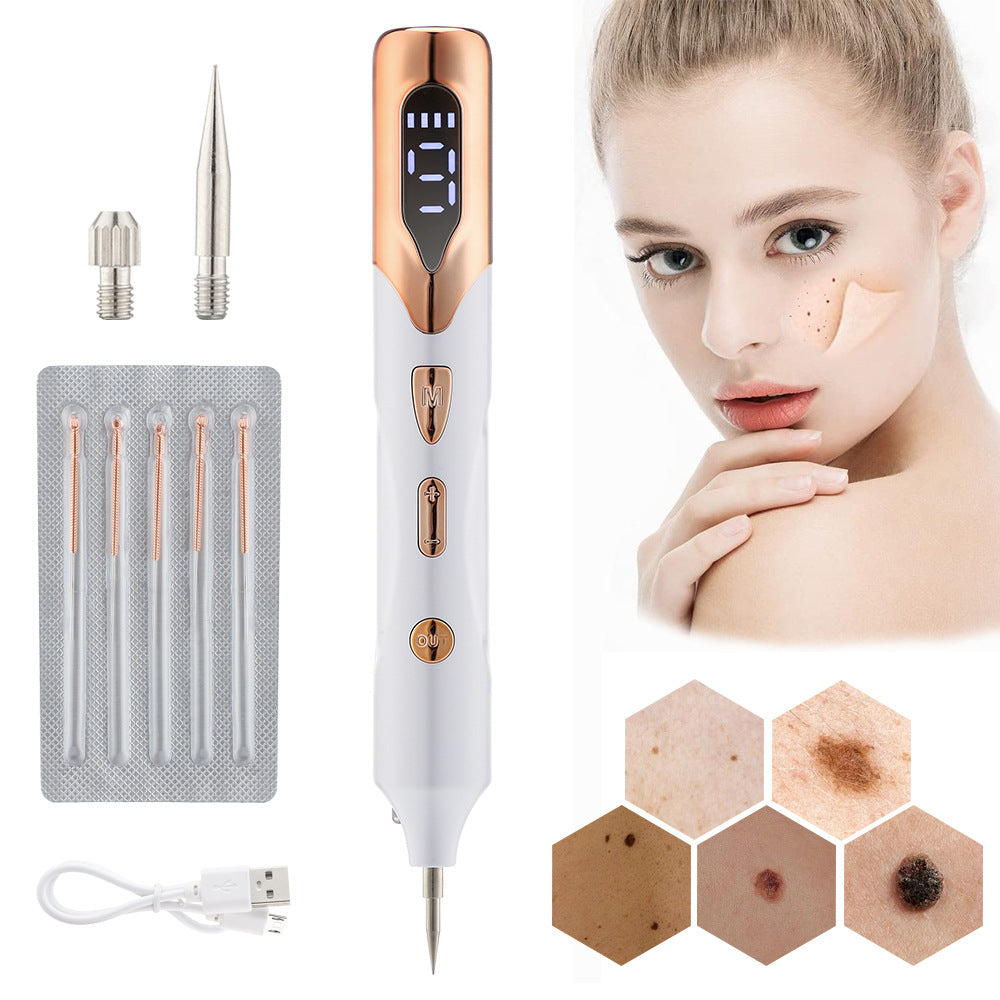 Biały długopis plazmowy do odmładzania i usuwania niedoskonałości skóry, z regulacją intensywności i bezpiecznym użytkowaniem.