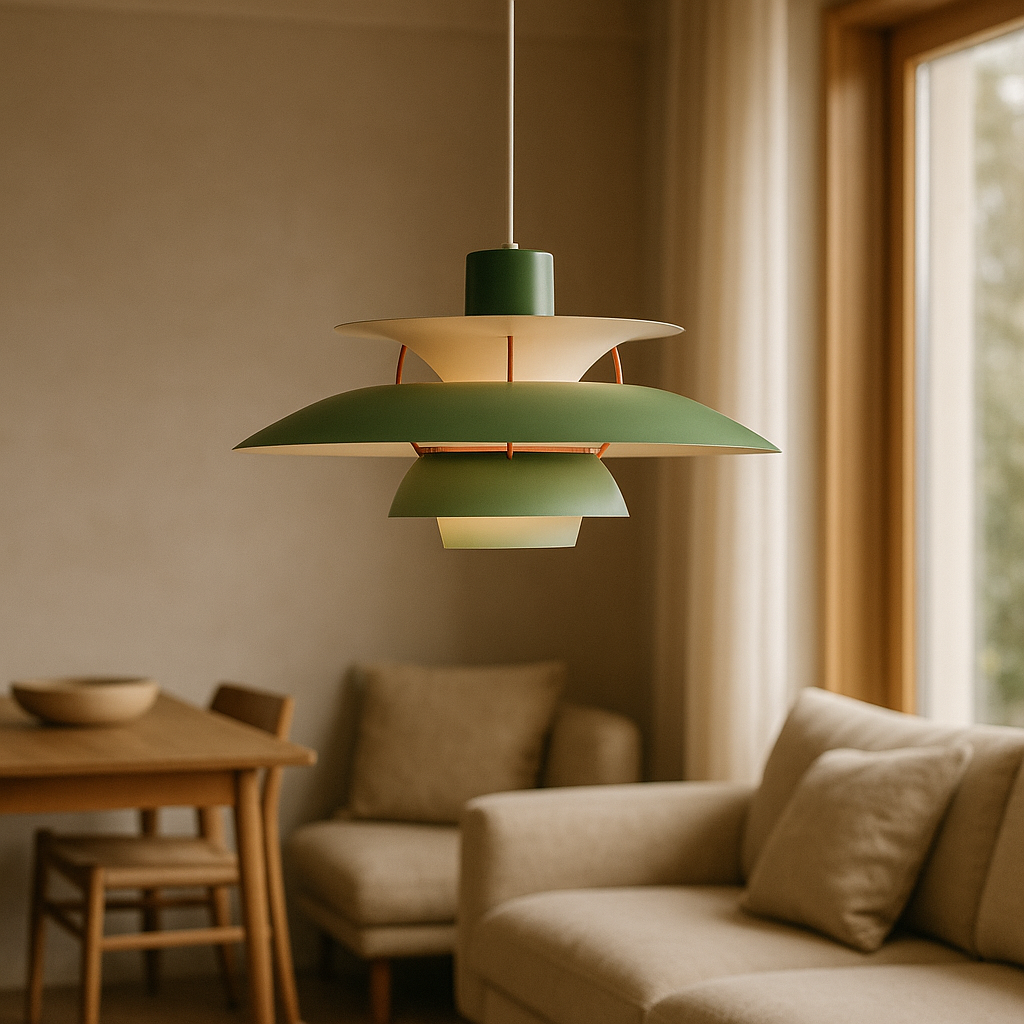 Nowoczesna lampa wisząca w stylu skandynawskim, o eleganckiej formie i trwałych materiałach, tworząca ciepłą atmosferę w oświetleniu wnętrz.