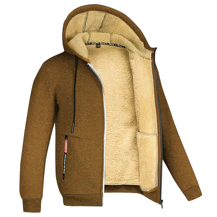Męska bluza polarowa z kapturem na zamek na zimę, nowoczesny styl, dostępna w różnych kolorach i rozmiarach S do 3XL.
