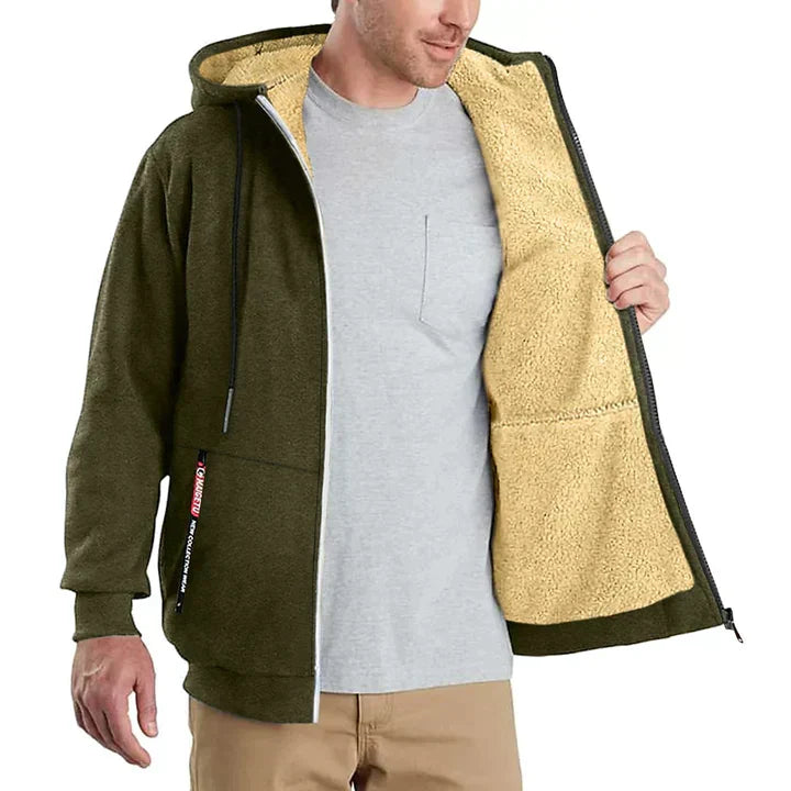 Męska bluza polarowa z kapturem na zamek na zimę, nowoczesny styl, dostępna w różnych kolorach i rozmiarach S do 3XL.