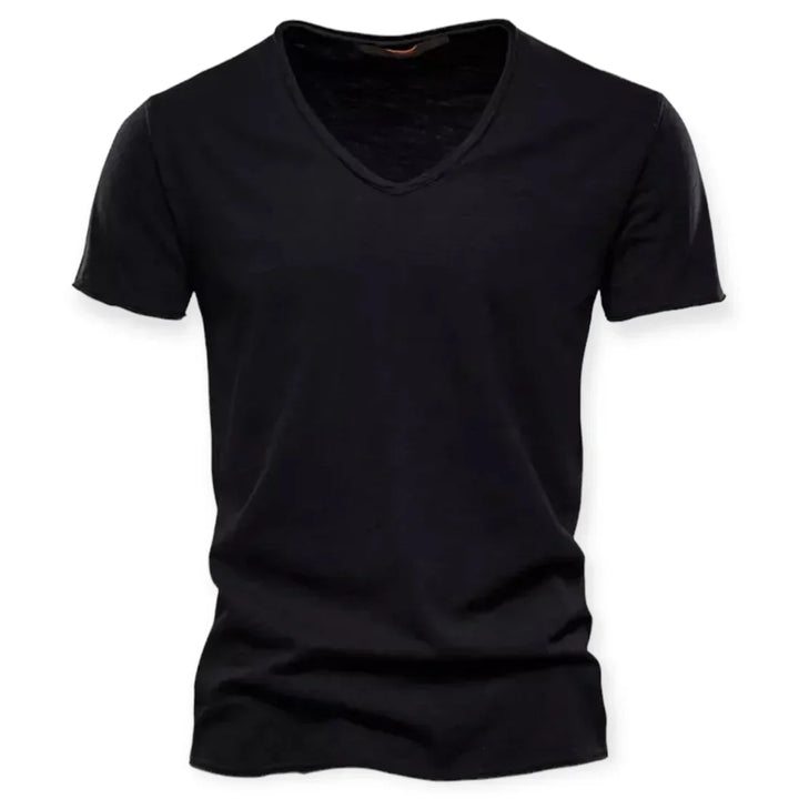 Męski T-shirt z dekoltem V, wygodny, z krótkim rękawem, idealny do eleganckiego i komfortowego codziennego stylu.