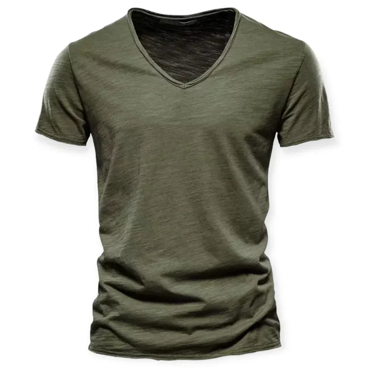 Męski T-shirt z dekoltem V, wygodny, z krótkim rękawem, idealny do eleganckiego i komfortowego codziennego stylu.